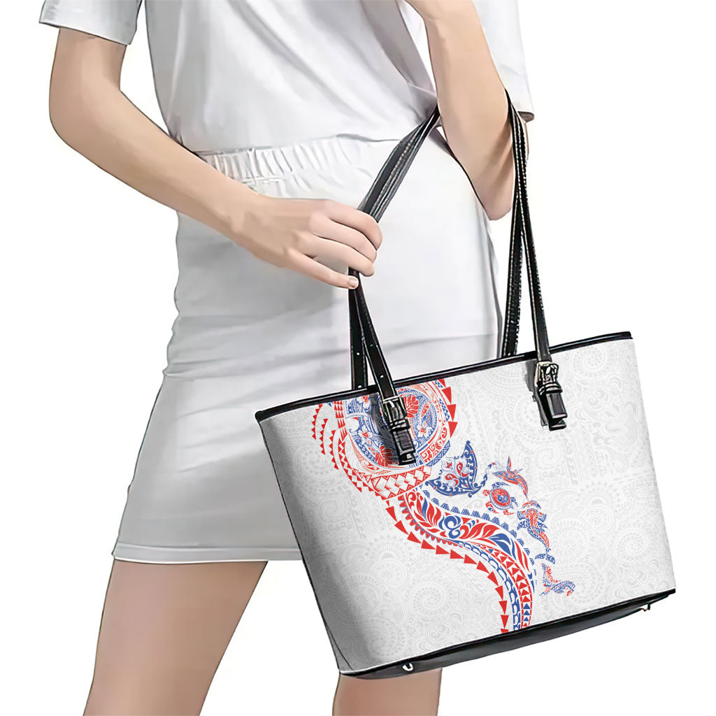 Hawaiian Kakau Tribal Sea Animals Tattoos Leather Tote Bag Hawaii Flag Color Inspired LT03 - Polynesian Pride