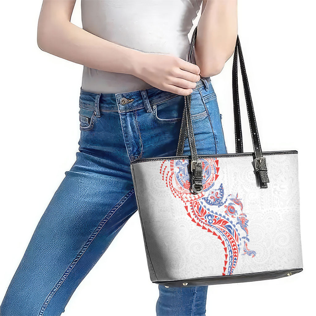 Hawaiian Kakau Tribal Sea Animals Tattoos Leather Tote Bag Hawaii Flag Color Inspired LT03 - Polynesian Pride