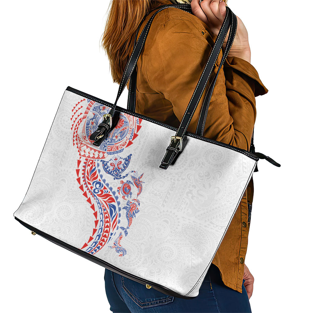 Hawaiian Kakau Tribal Sea Animals Tattoos Leather Tote Bag Hawaii Flag Color Inspired LT03 - Polynesian Pride