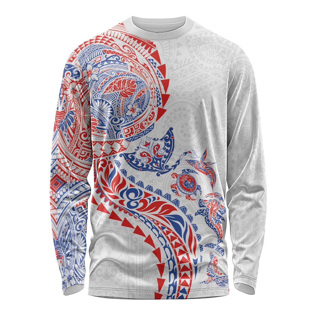 Hawaiian Kakau Tribal Sea Animals Tattoos Long Sleeve Shirt Hawaii Flag Color Inspired