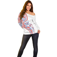 Hawaiian Kakau Tribal Sea Animals Tattoos Off Shoulder Sweater Hawaii Flag Color Inspired LT03 - Polynesian Pride