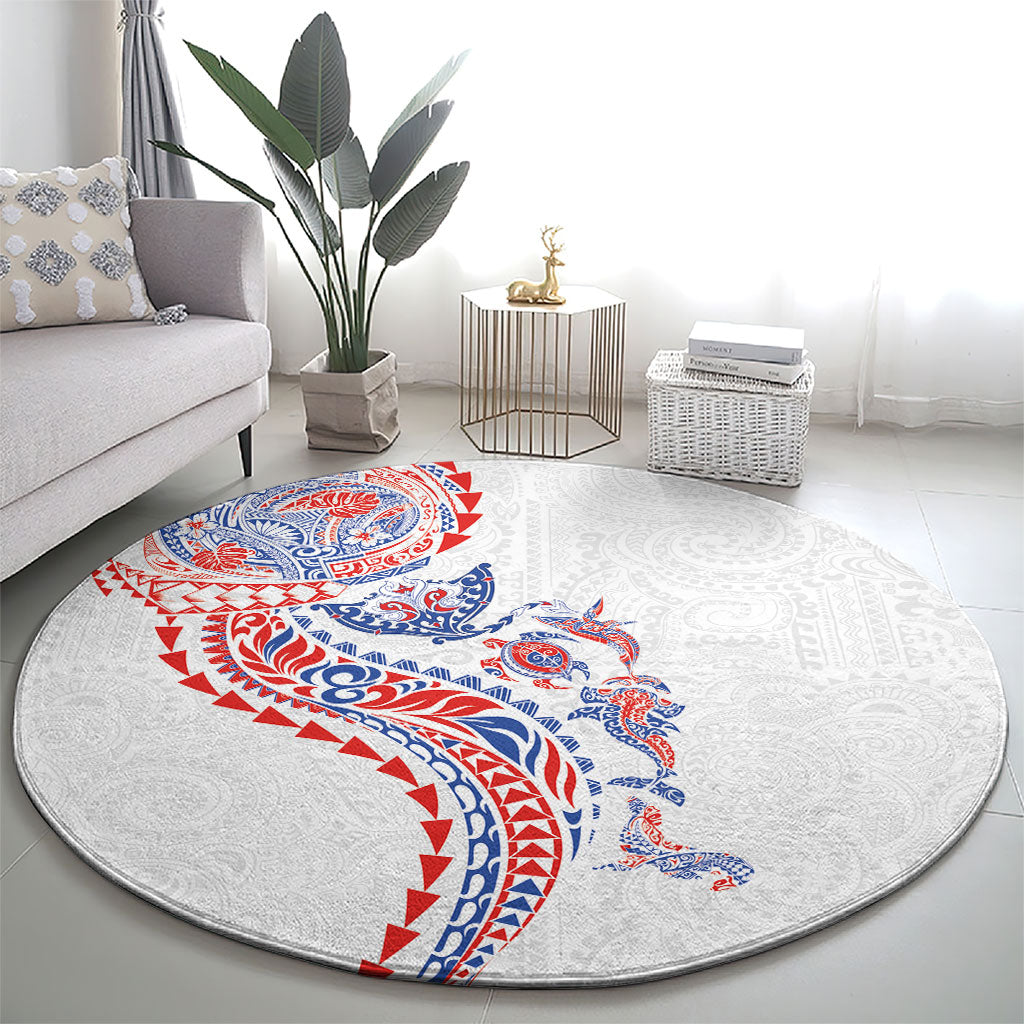 Hawaiian Kakau Tribal Sea Animals Tattoos Round Carpet Hawaii Flag Color Inspired LT03 - Polynesian Pride