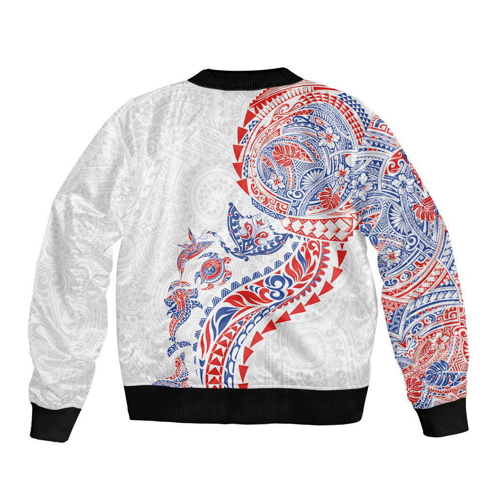 Hawaiian Kakau Tribal Sea Animals Tattoos Sleeve Zip Bomber Jacket Hawaii Flag Color Inspired LT03 - Polynesian Pride