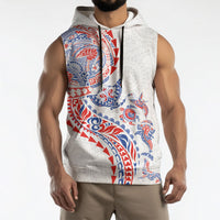 Hawaiian Kakau Tribal Sea Animals Tattoos Sleeveless Hoodie Hawaii Flag Color Inspired