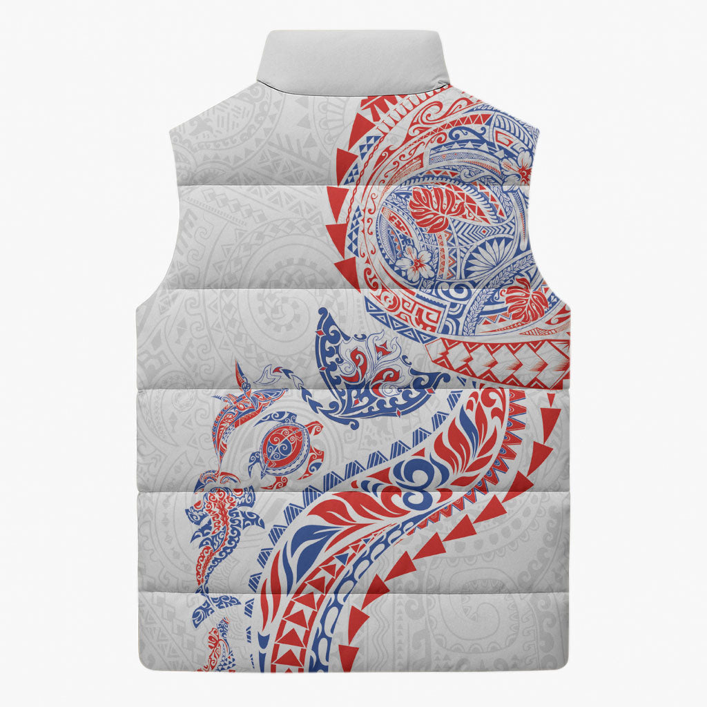 Hawaiian Kakau Tribal Sea Animals Tattoos Sleeveless Puffer Jacket Hawaii Flag Color Inspired LT03 - Polynesian Pride