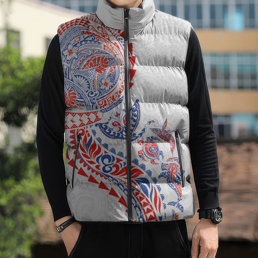 Hawaiian Kakau Tribal Sea Animals Tattoos Sleeveless Puffer Jacket Hawaii Flag Color Inspired LT03 - Polynesian Pride