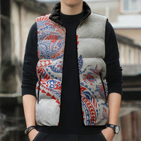 Hawaiian Kakau Tribal Sea Animals Tattoos Sleeveless Puffer Jacket Hawaii Flag Color Inspired LT03 - Polynesian Pride