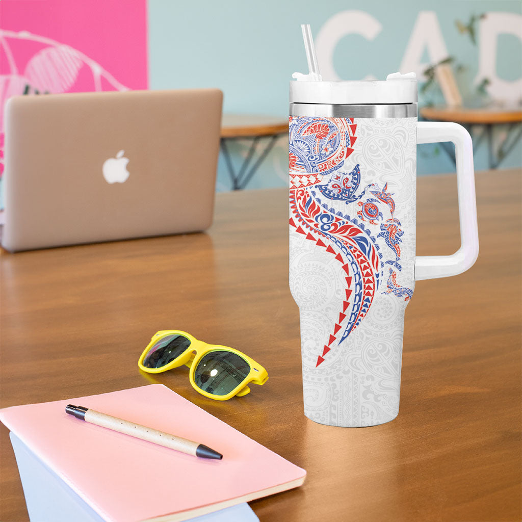 Hawaiian Kakau Tribal Sea Animals Tattoos Tumbler With Handle Hawaii Flag Color Inspired LT03 - Polynesian Pride