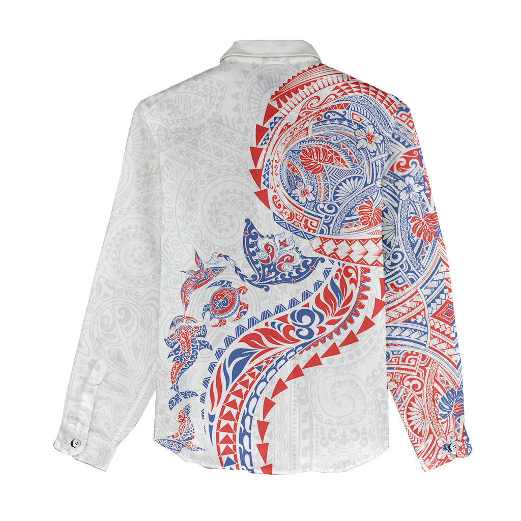 Hawaiian Kakau Tribal Sea Animals Tattoos Women Casual Shirt Hawaii Flag Color Inspired LT03 - Polynesian Pride