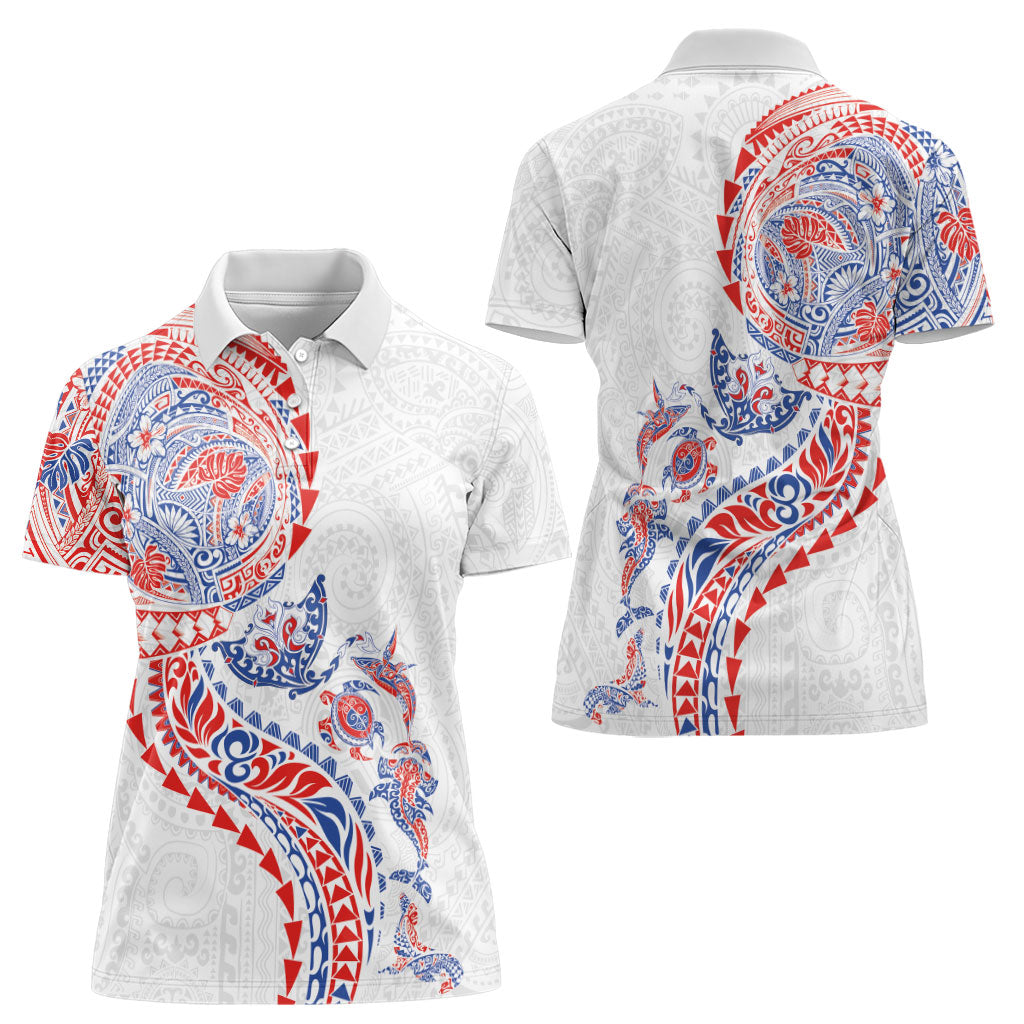Hawaiian Kakau Tribal Sea Animals Tattoos Women Polo Shirt Hawaii Flag Color Inspired LT03 - Polynesian Pride