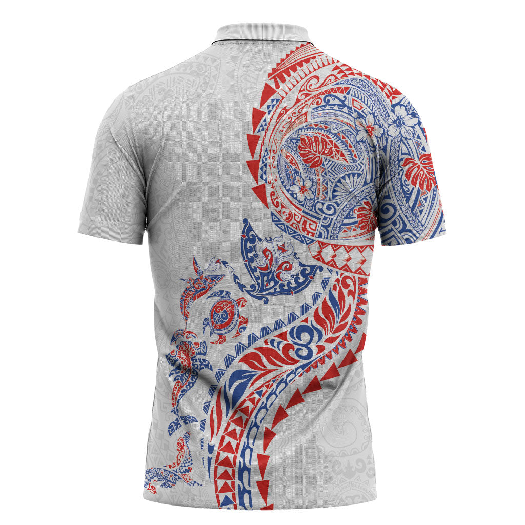 Hawaiian Kakau Tribal Sea Animals Tattoos Zipper Polo Shirt Hawaii Flag Color Inspired
