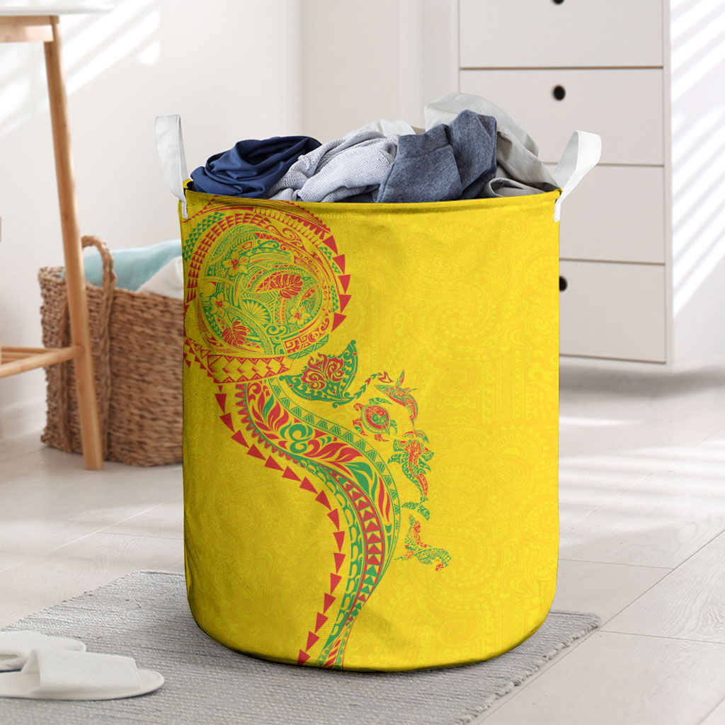 Hawaiian Kakau Tribal Sea Animals Tattoos Laundry Basket Kanaka Maoli Flag Color Inspired