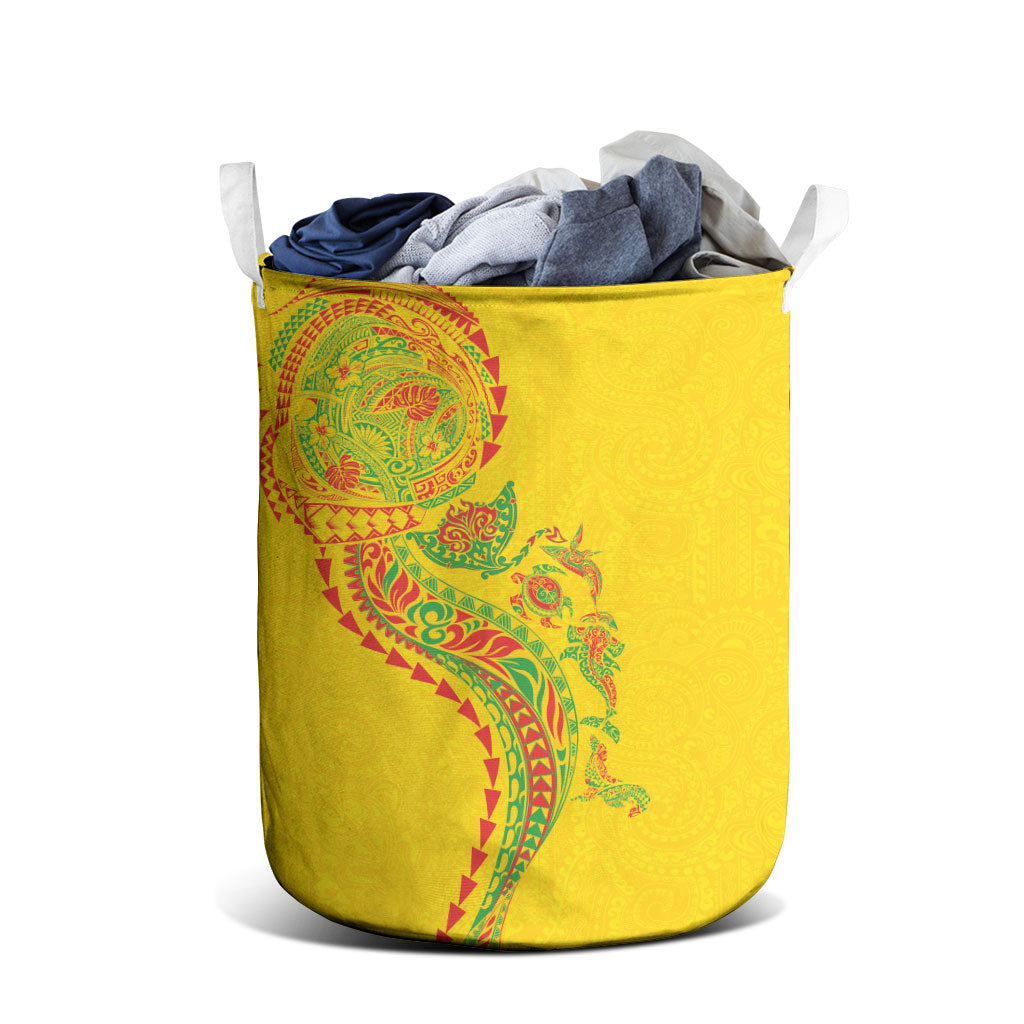 Hawaiian Kakau Tribal Sea Animals Tattoos Laundry Basket Kanaka Maoli Flag Color Inspired