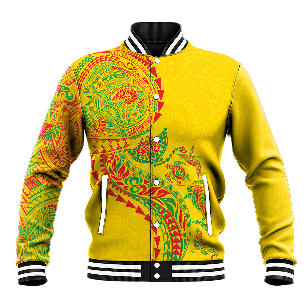 Hawaiian Kakau Tribal Sea Animals Tattoos Baseball Jacket Kanaka Maoli Flag Color Inspired LT03 Unisex Multicolor - Polynesian Pride