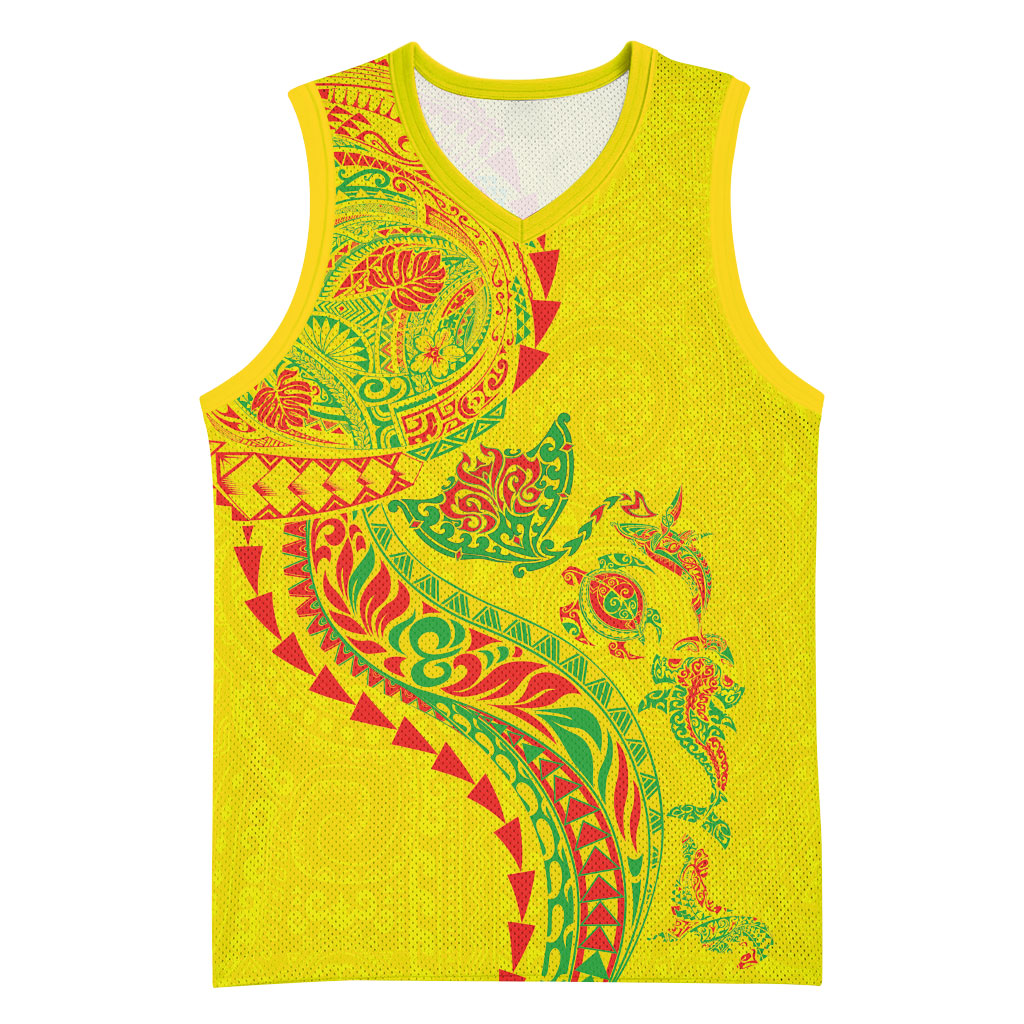 Hawaiian Kakau Tribal Sea Animals Tattoos Basketball Jersey Kanaka Maoli Flag Color Inspired LT03 Unisex Multicolor - Polynesian Pride