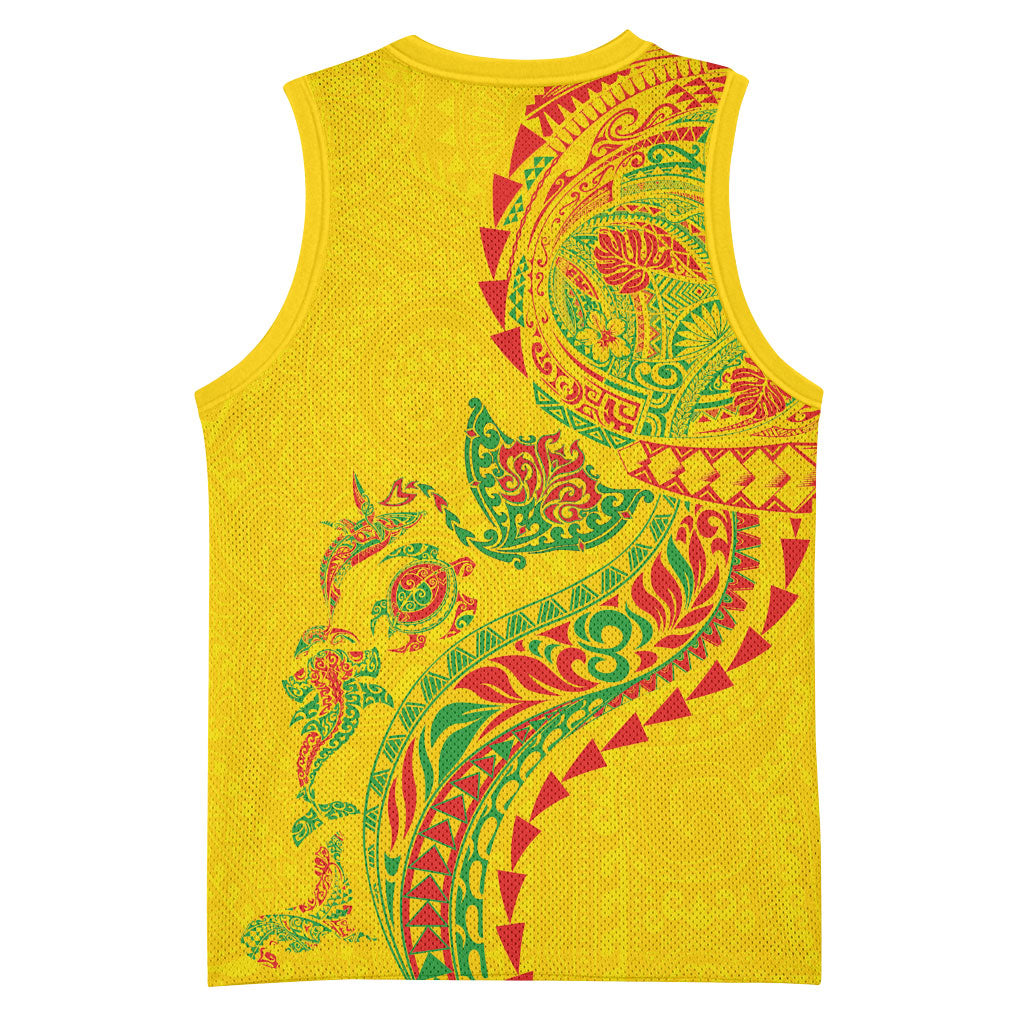 Hawaiian Kakau Tribal Sea Animals Tattoos Basketball Jersey Kanaka Maoli Flag Color Inspired LT03 - Polynesian Pride