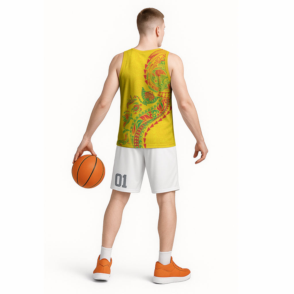 Hawaiian Kakau Tribal Sea Animals Tattoos Basketball Jersey Kanaka Maoli Flag Color Inspired LT03 - Polynesian Pride