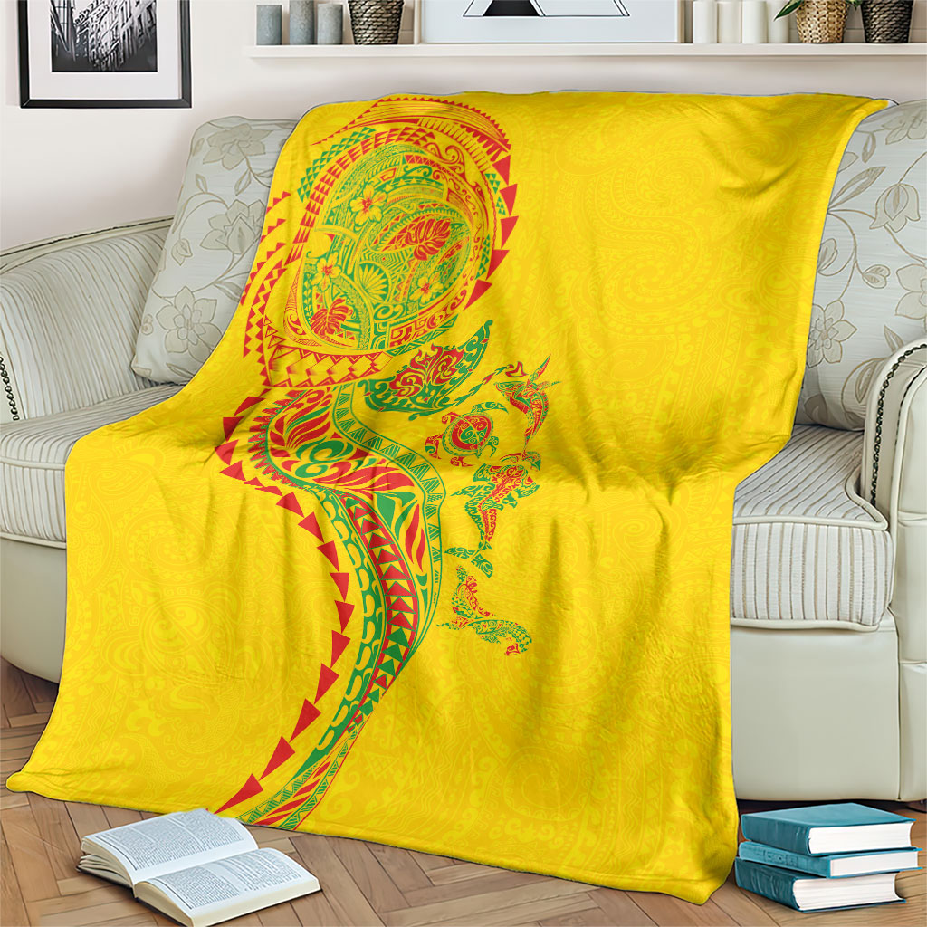 Hawaiian Kakau Tribal Sea Animals Tattoos Blanket Kanaka Maoli Flag Color Inspired