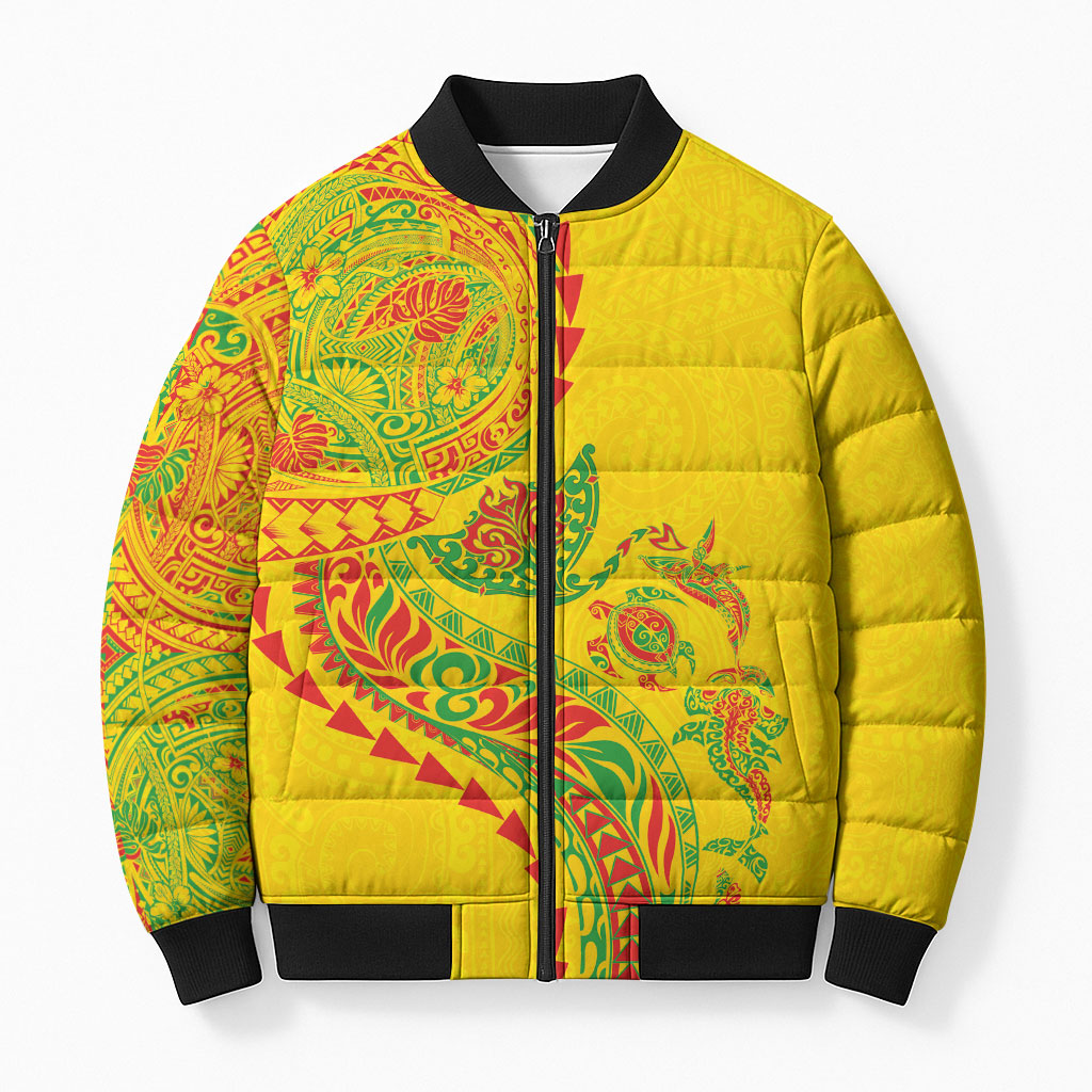 Hawaiian Kakau Tribal Sea Animals Tattoos Bomber Puffer Jacket Kanaka Maoli Flag Color Inspired LT03 Unisex Multicolor - Polynesian Pride