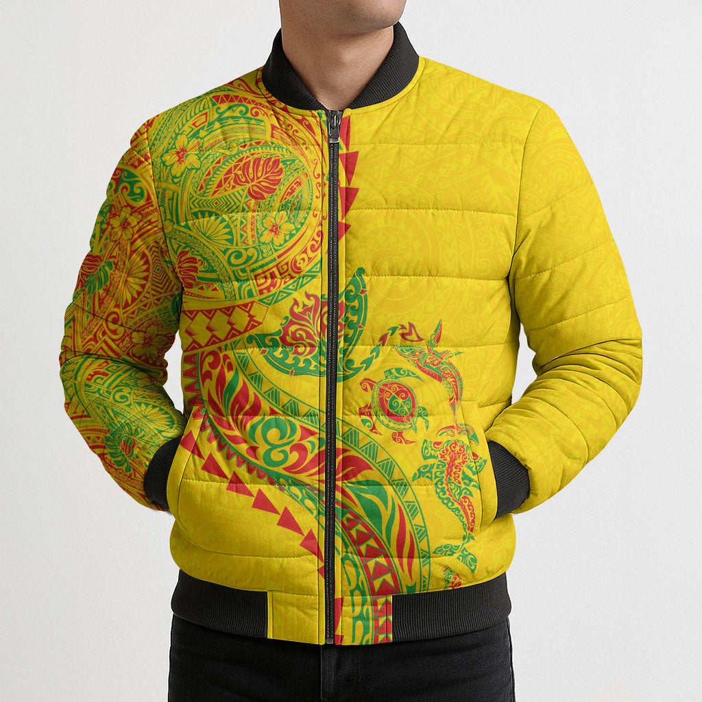 Hawaiian Kakau Tribal Sea Animals Tattoos Bomber Puffer Jacket Kanaka Maoli Flag Color Inspired LT03 - Polynesian Pride