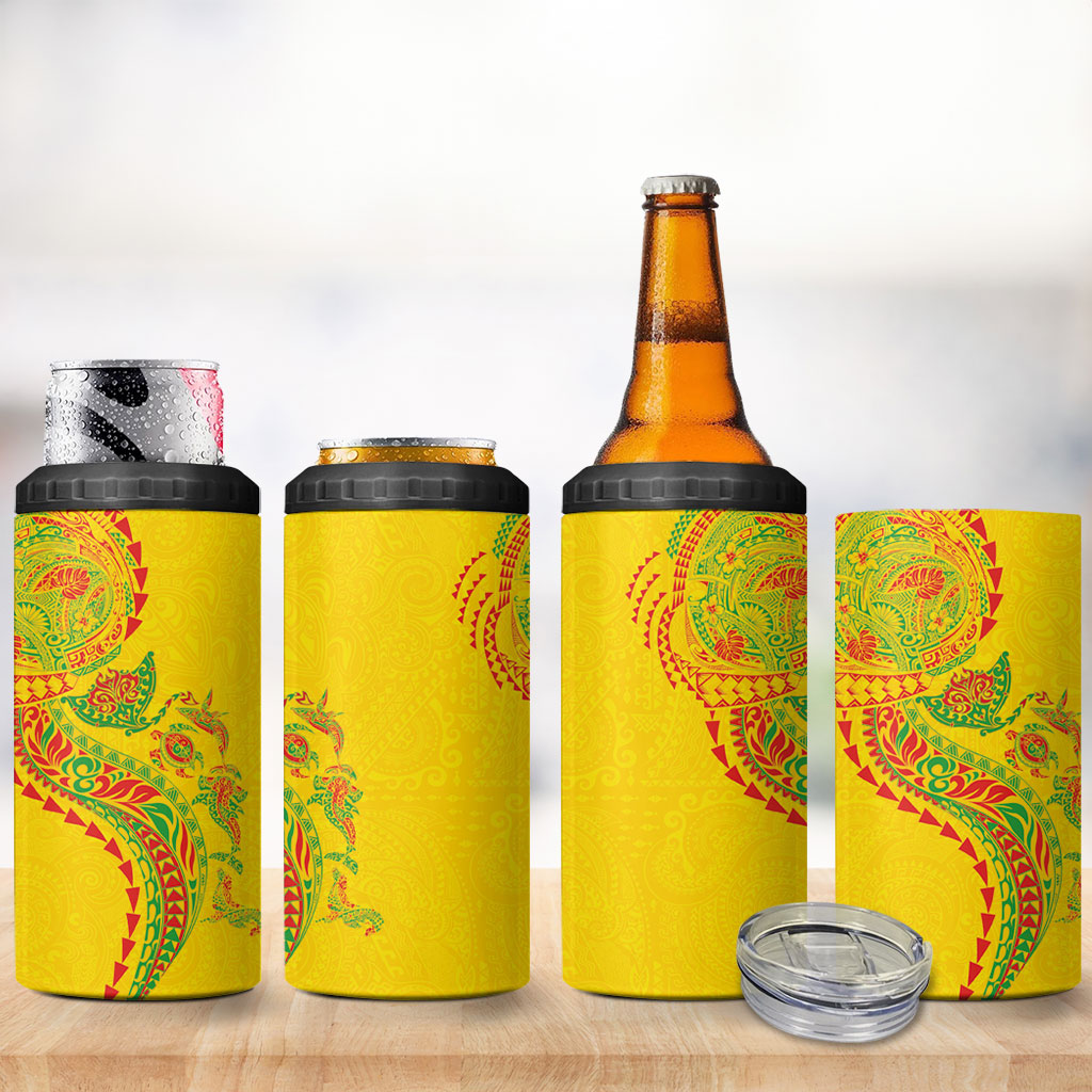 Hawaiian Kakau Tribal Sea Animals Tattoos 4 in 1 Can Cooler Tumbler Kanaka Maoli Flag Color Inspired LT03 - Polynesian Pride
