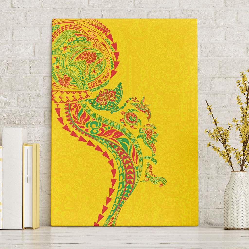 Hawaiian Kakau Tribal Sea Animals Tattoos Canvas Wall Art Kanaka Maoli Flag Color Inspired