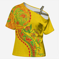 Hawaiian Kakau Tribal Sea Animals Tattoos Cross Shoulder Shirt Kanaka Maoli Flag Color Inspired LT03 Female Multicolor - Polynesian Pride