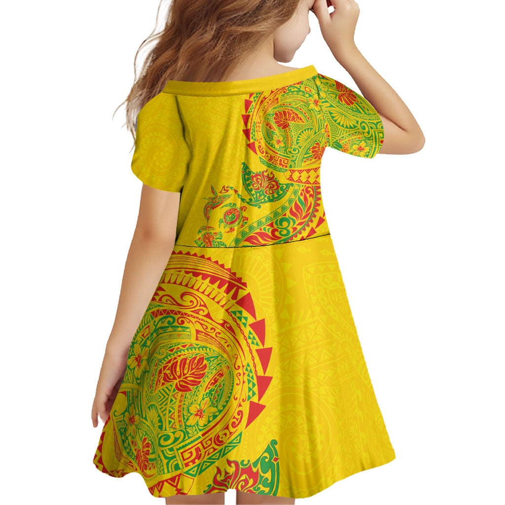 Hawaiian Kakau Tribal Sea Animals Tattoos Family Matching Off Shoulder Short Dress and Hawaiian Shirt Kanaka Maoli Flag Color Inspired LT03 - Polynesian Pride