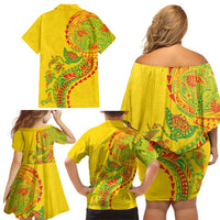 Hawaiian Kakau Tribal Sea Animals Tattoos Family Matching Off Shoulder Short Dress and Hawaiian Shirt Kanaka Maoli Flag Color Inspired LT03 - Polynesian Pride