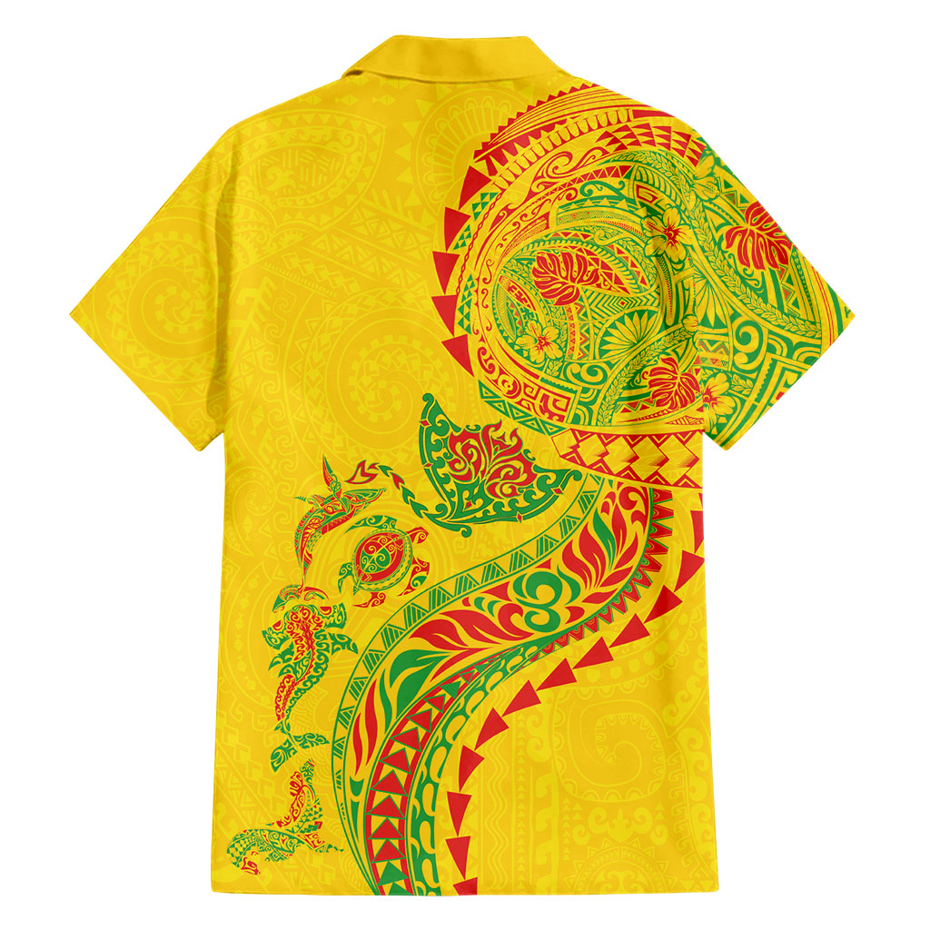 Hawaiian Kakau Tribal Sea Animals Tattoos Family Matching Off Shoulder Short Dress and Hawaiian Shirt Kanaka Maoli Flag Color Inspired LT03 - Polynesian Pride