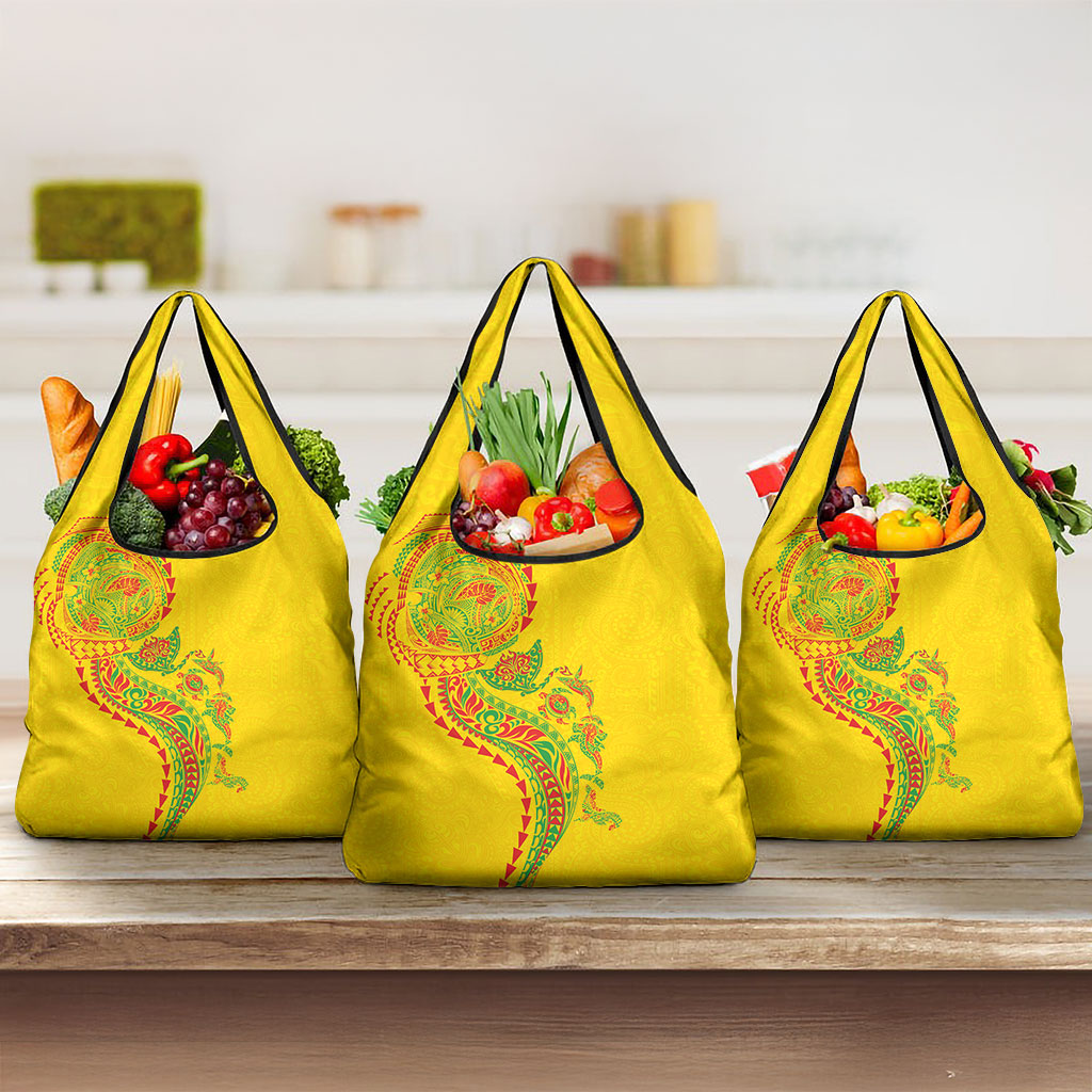 Hawaiian Kakau Tribal Sea Animals Tattoos Grocery Bag Kanaka Maoli Flag Color Inspired