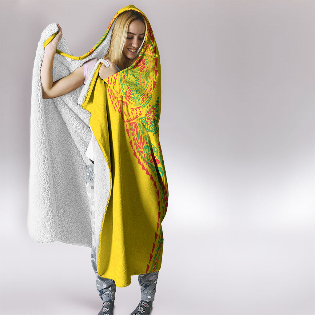 Hawaiian Kakau Tribal Sea Animals Tattoos Hooded Blanket Kanaka Maoli Flag Color Inspired LT03 - Polynesian Pride