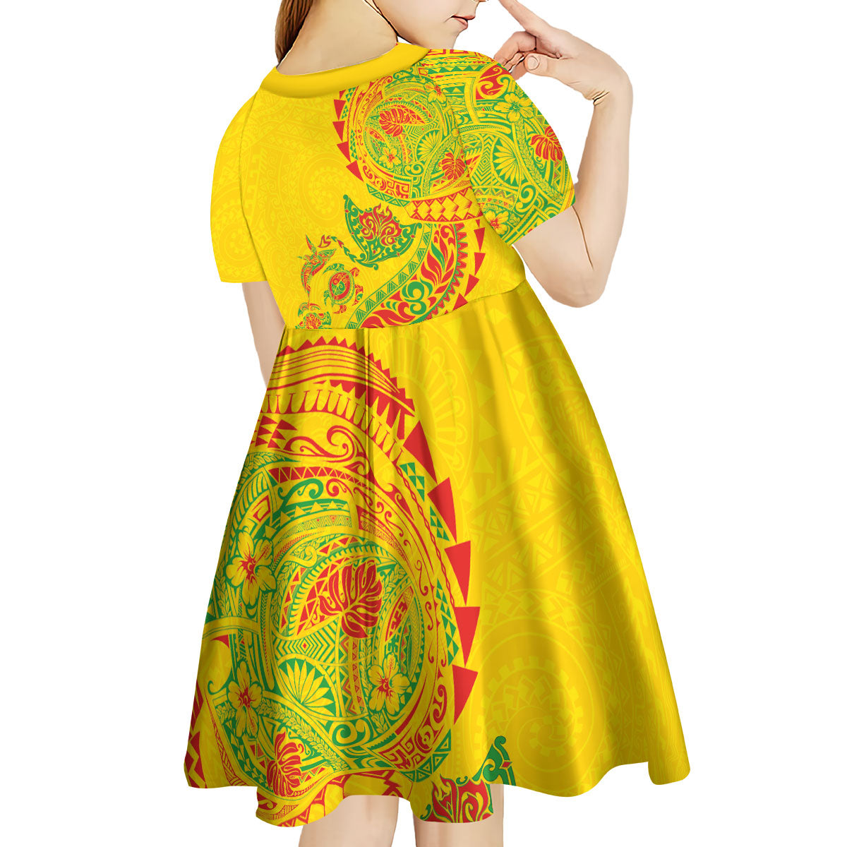 Hawaiian Kakau Tribal Sea Animals Tattoos Kid Short Sleeve Dress Kanaka Maoli Flag Color Inspired LT03 - Polynesian Pride