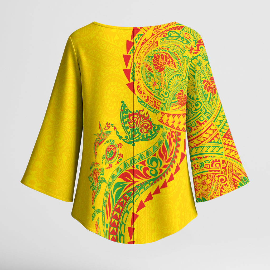 Hawaiian Kakau Tribal Sea Animals Tattoos Kimono Sleeve Blouse Kanaka Maoli Flag Color Inspired LT03 - Polynesian Pride