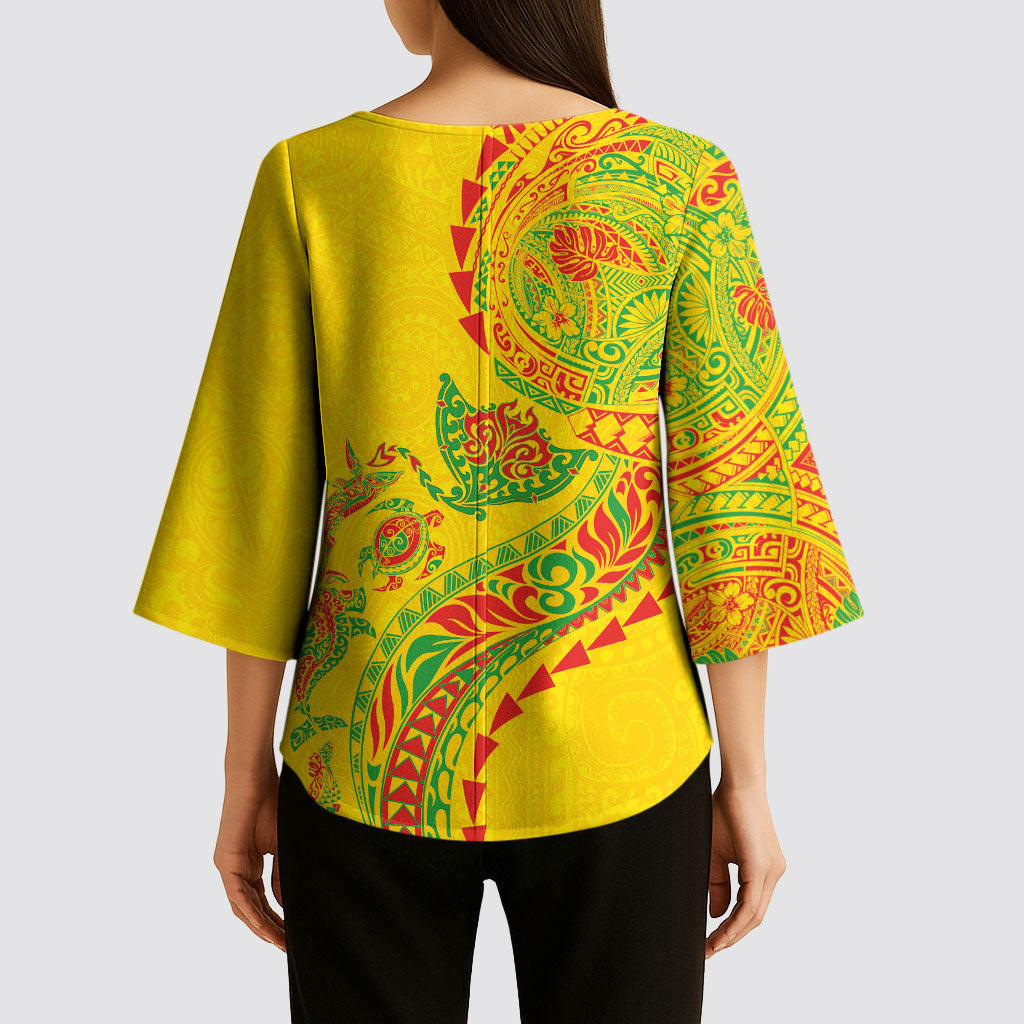 Hawaiian Kakau Tribal Sea Animals Tattoos Kimono Sleeve Blouse Kanaka Maoli Flag Color Inspired LT03 - Polynesian Pride