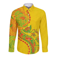 Hawaiian Kakau Tribal Sea Animals Tattoos Long Sleeve Button Shirt Kanaka Maoli Flag Color Inspired