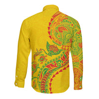 Hawaiian Kakau Tribal Sea Animals Tattoos Long Sleeve Button Shirt Kanaka Maoli Flag Color Inspired
