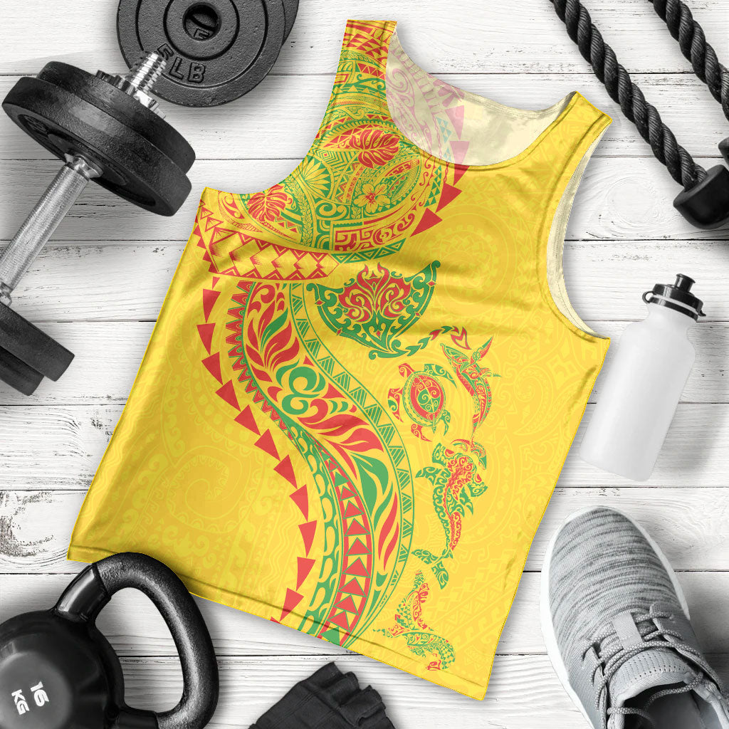 Hawaiian Kakau Tribal Sea Animals Tattoos Men Tank Top Kanaka Maoli Flag Color Inspired