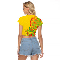 Hawaiian Kakau Tribal Sea Animals Tattoos Raglan Cropped T Shirt Kanaka Maoli Flag Color Inspired LT03 - Polynesian Pride
