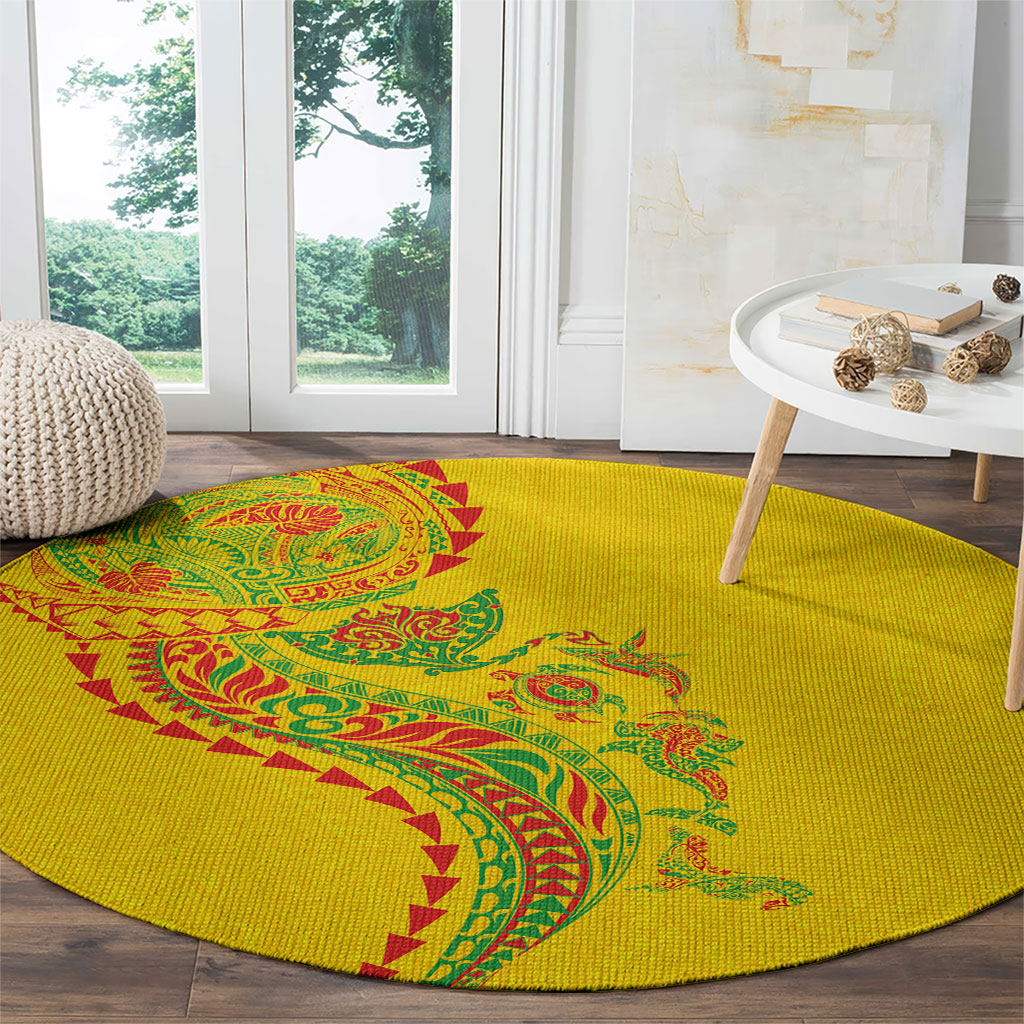 Hawaiian Kakau Tribal Sea Animals Tattoos Round Carpet Kanaka Maoli Flag Color Inspired