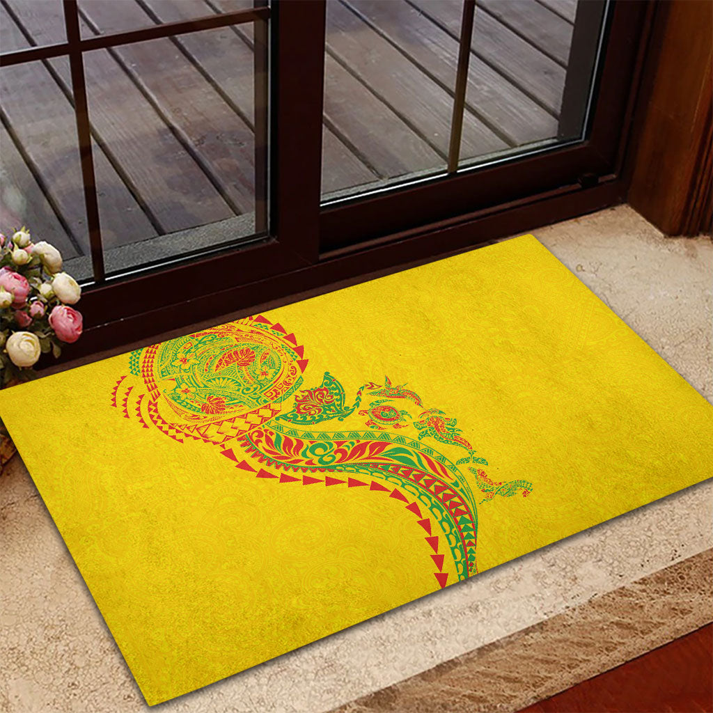Hawaiian Kakau Tribal Sea Animals Tattoos Rubber Doormat Kanaka Maoli Flag Color Inspired
