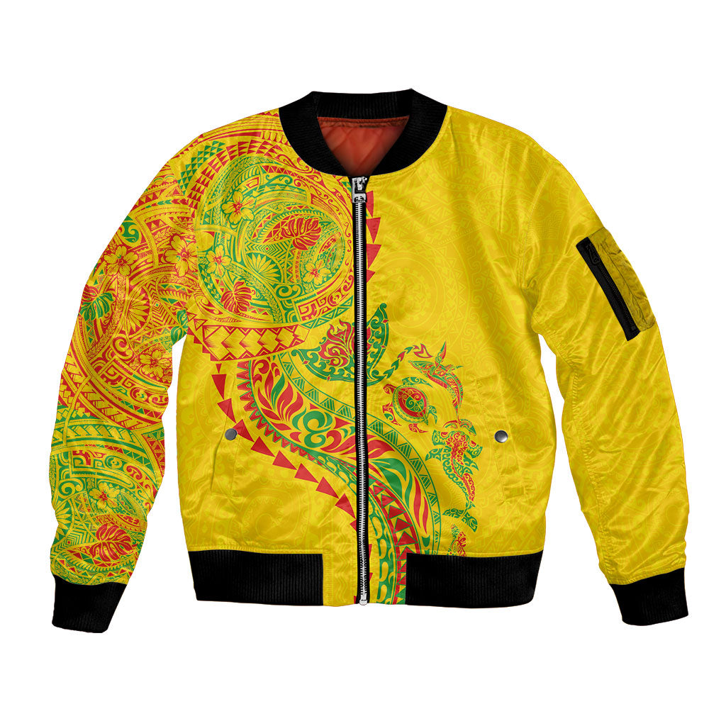 Hawaiian Kakau Tribal Sea Animals Tattoos Sleeve Zip Bomber Jacket Kanaka Maoli Flag Color Inspired