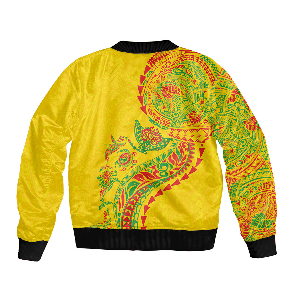 Hawaiian Kakau Tribal Sea Animals Tattoos Sleeve Zip Bomber Jacket Kanaka Maoli Flag Color Inspired