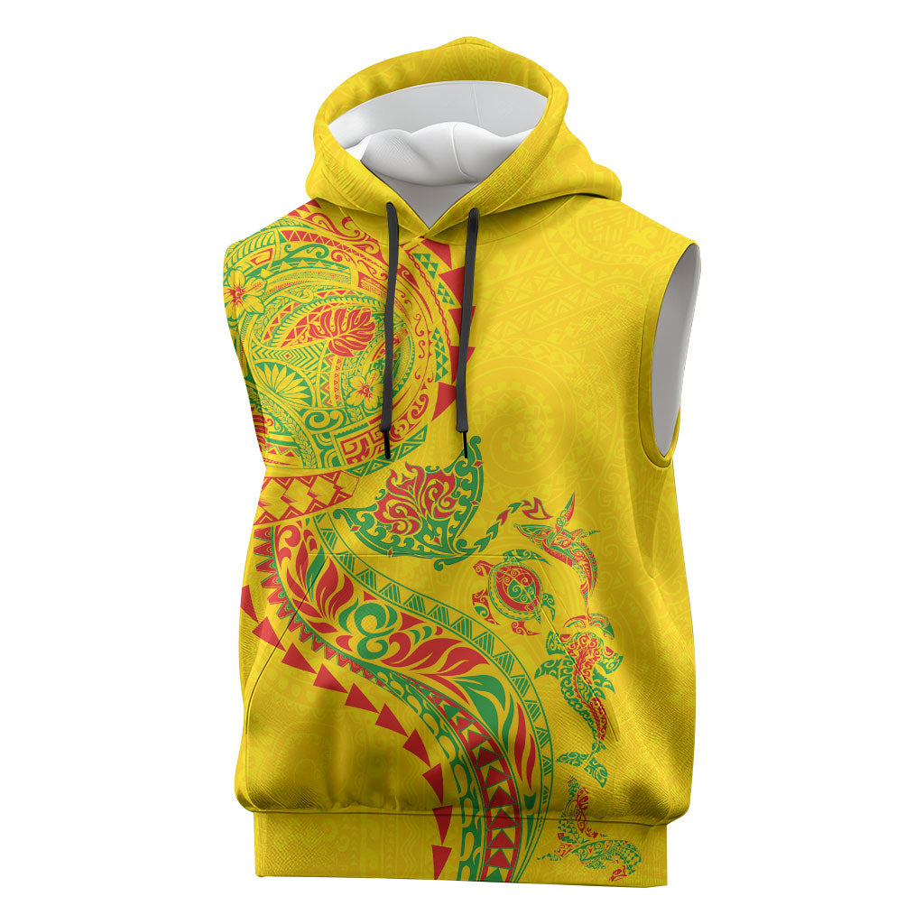 Hawaiian Kakau Tribal Sea Animals Tattoos Sleeveless Hoodie Kanaka Maoli Flag Color Inspired LT03 Multicolor - Polynesian Pride