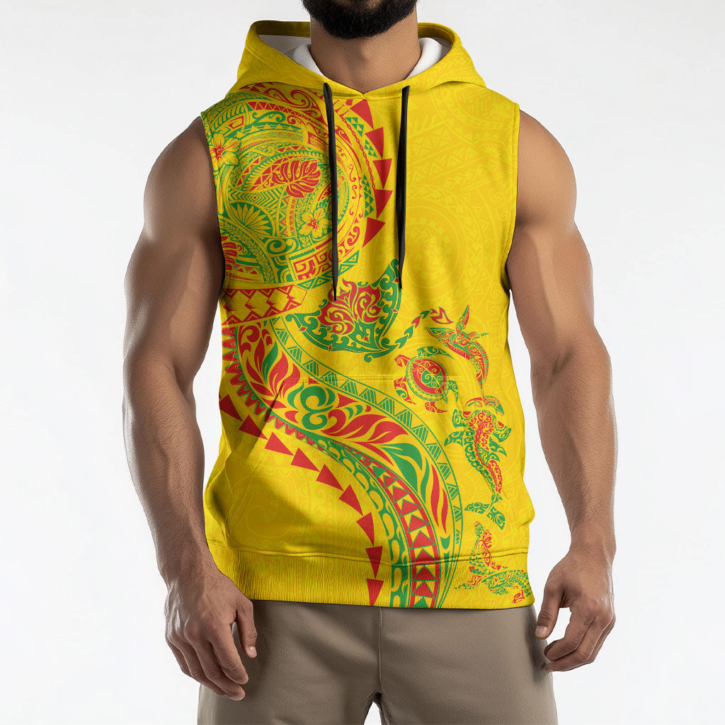 Hawaiian Kakau Tribal Sea Animals Tattoos Sleeveless Hoodie Kanaka Maoli Flag Color Inspired LT03 - Polynesian Pride