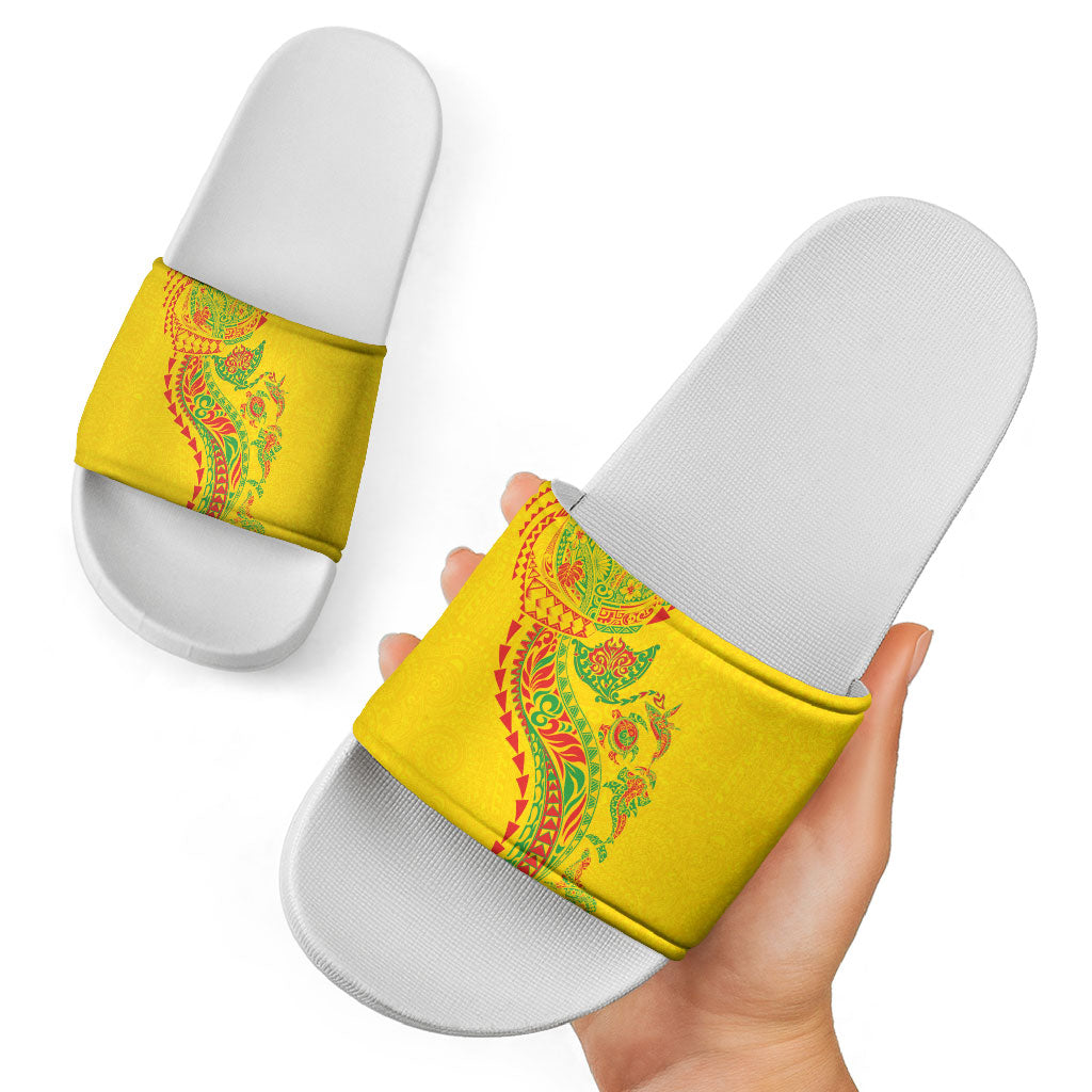 Hawaiian Kakau Tribal Sea Animals Tattoos Slide Sandals Kanaka Maoli Flag Color Inspired
