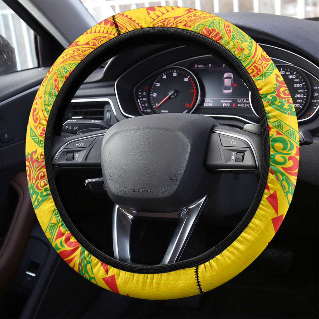 Hawaiian Kakau Tribal Sea Animals Tattoos Steering Wheel Cover Kanaka Maoli Flag Color Inspired