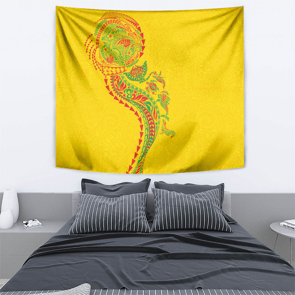 Hawaiian Kakau Tribal Sea Animals Tattoos Tapestry Kanaka Maoli Flag Color Inspired