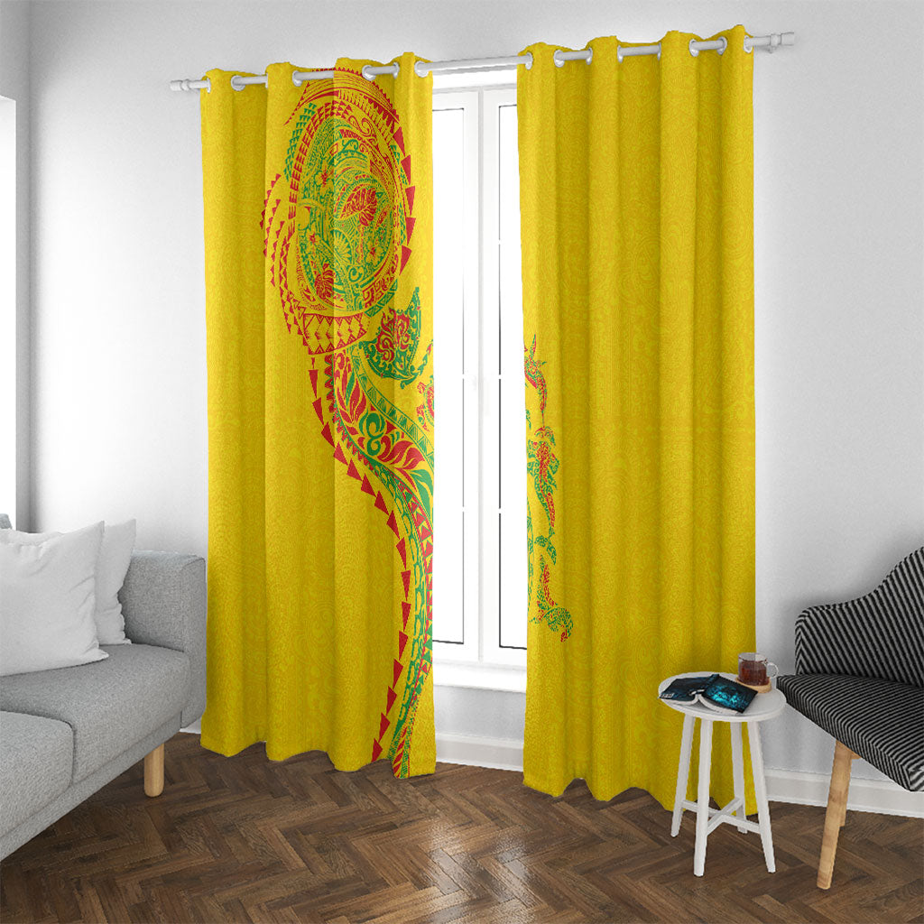 Hawaiian Kakau Tribal Sea Animals Tattoos Window Curtain Kanaka Maoli Flag Color Inspired