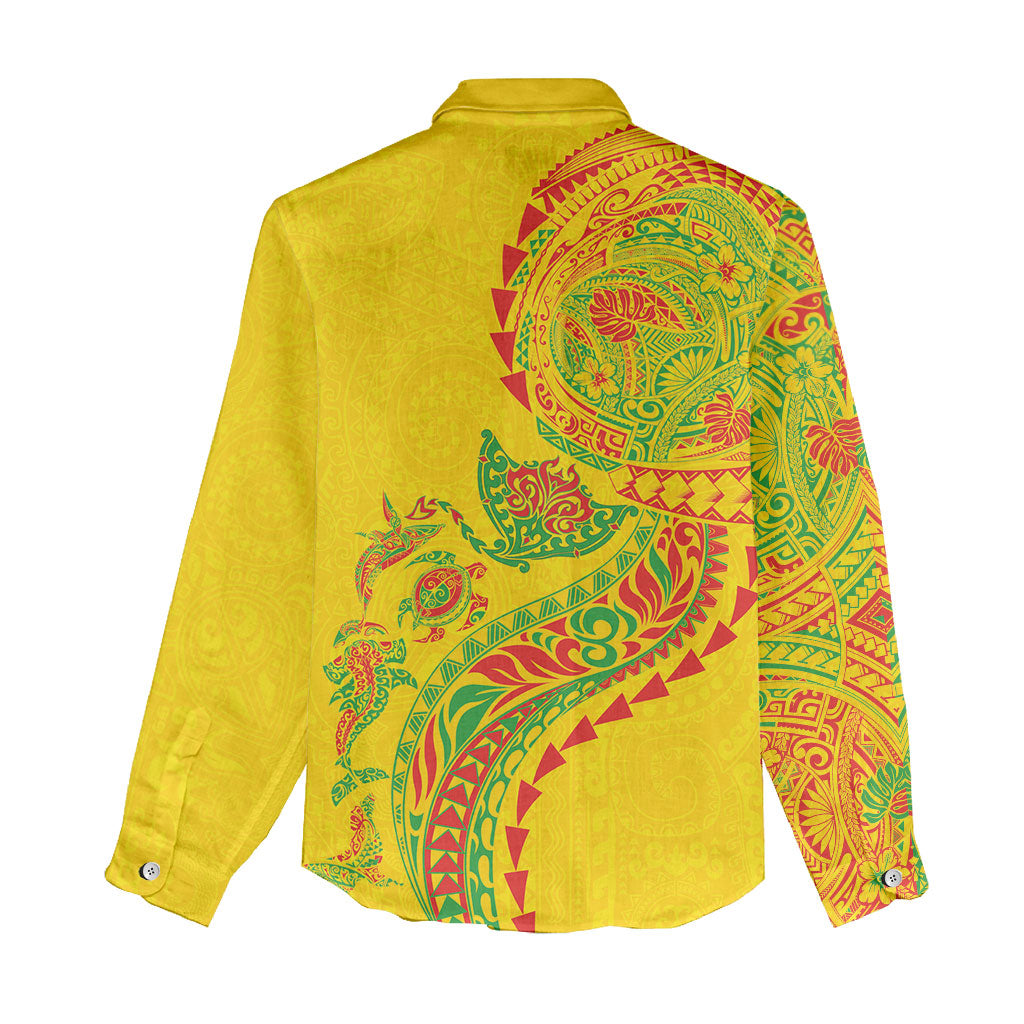 Hawaiian Kakau Tribal Sea Animals Tattoos Women Casual Shirt Kanaka Maoli Flag Color Inspired LT03 - Polynesian Pride
